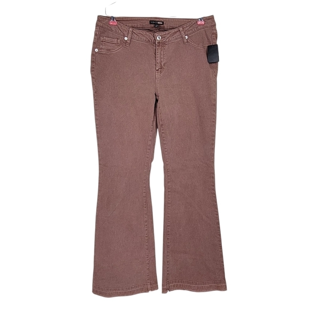 Fashion Nova Jeans Size 13/31 Brown Flared Released Frayed Hem Mid Rise New